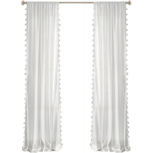  Elrene Home Fashions Rod Pocket Tassel Trim Single Panel Window Curtain Drape, 52x84, White