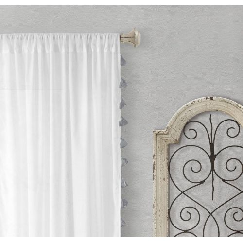  Elrene Home Fashions Rod Pocket Tassel Trim Single Panel Window Curtain Drape, 52x84, White