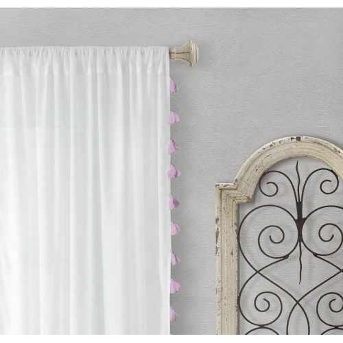  Elrene Home Fashions Rod Pocket Tassel Trim Single Panel Window Curtain Drape, 52x84, White