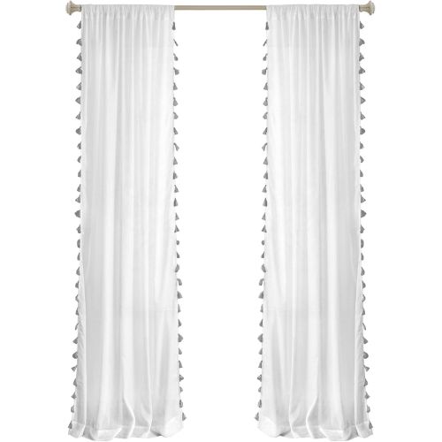  Elrene Home Fashions Rod Pocket Tassel Trim Single Panel Window Curtain Drape, 52x84, White