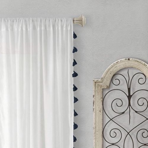  Elrene Home Fashions Rod Pocket Tassel Trim Single Panel Window Curtain Drape, 52x84, White