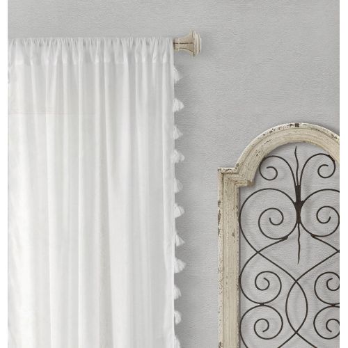  Elrene Home Fashions Rod Pocket Tassel Trim Single Panel Window Curtain Drape, 52x84, White