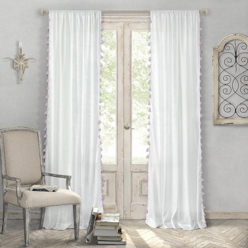  Elrene Home Fashions Rod Pocket Tassel Trim Single Panel Window Curtain Drape, 52x84, White