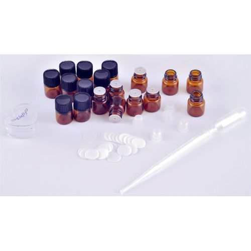  Elufly 1/4 Dram AMBER Glass Vial 1ML Oil Bottles- Screw Cap +Orifice Reducer+Bottles+White Cotton Piece 100 Units