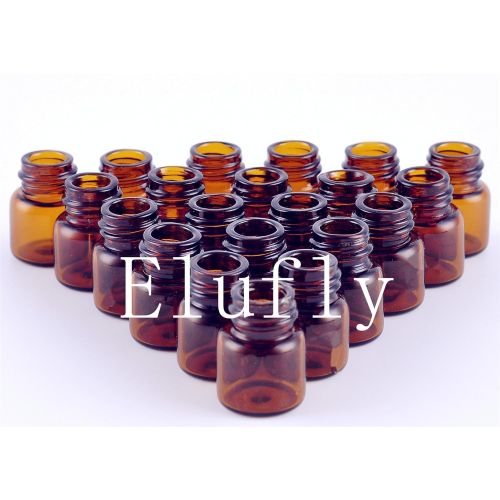  Elufly 1/4 Dram AMBER Glass Vial 1ML Oil Bottles- Screw Cap +Orifice Reducer+Bottles+White Cotton Piece 100 Units