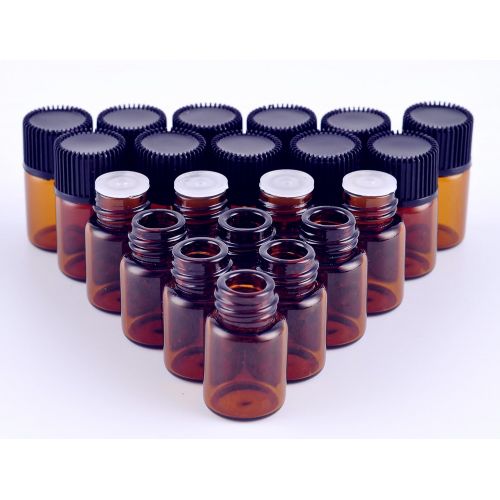  Elufly 2 ml (5/8 dram) Amber Glass Essential Oil Bottle with Orifice Reducer and cap and White Cotton Piece 100 Units