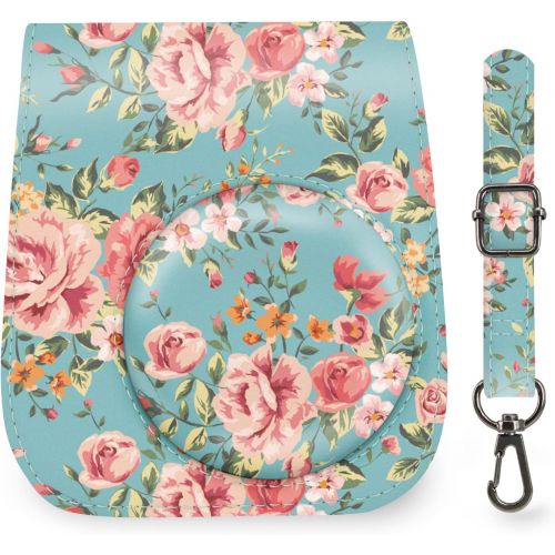  Elvam Camera Case Bag Purse Compatible with Fujifilm Mini 11/ Mini 9 / Mini 8/8+ Instant Camera with Detachable Adjustable Strap - Vintage Flower