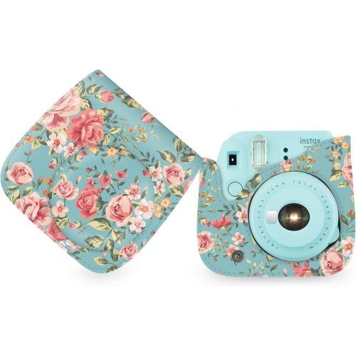  Elvam Camera Case Bag Purse Compatible with Fujifilm Mini 11/ Mini 9 / Mini 8/8+ Instant Camera with Detachable Adjustable Strap - Vintage Flower