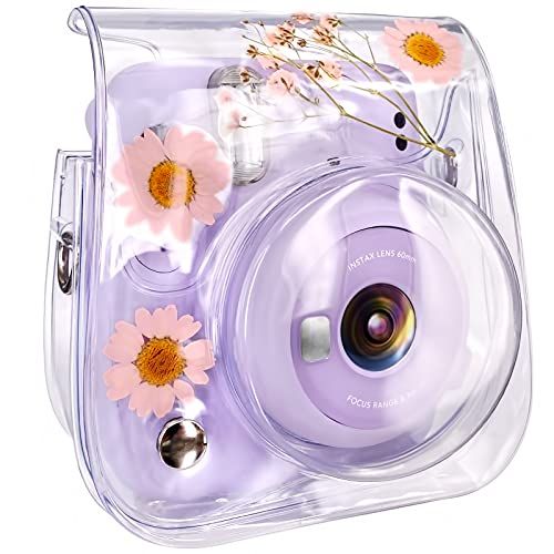  Elvam Camera Case Bag Purse Compatible with Fujifilm Mini 11 / Mini 9 / Mini 8/8+ Instant Camera with Detachable Adjustable Strap - (Pink Flower)