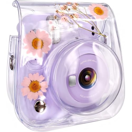  Elvam Camera Case Bag Purse Compatible with Fujifilm Mini 11 / Mini 9 / Mini 8/8+ Instant Camera with Detachable Adjustable Strap - (Pink Flower)