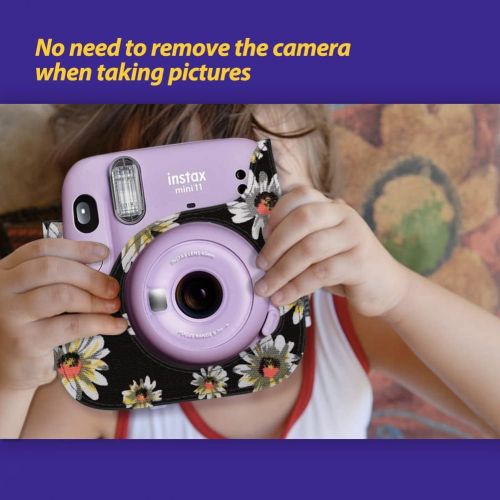  Elvam Camera Case Bag Purse Compatible with Fujifilm Mini 11 Mini 9 Mini 8/8+ Instant Camera with Detachable Adjustable Strap - Black Flower
