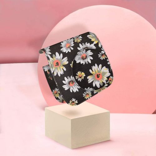  Elvam Camera Case Bag Purse Compatible with Fujifilm Mini 11 Mini 9 Mini 8/8+ Instant Camera with Detachable Adjustable Strap - Black Flower