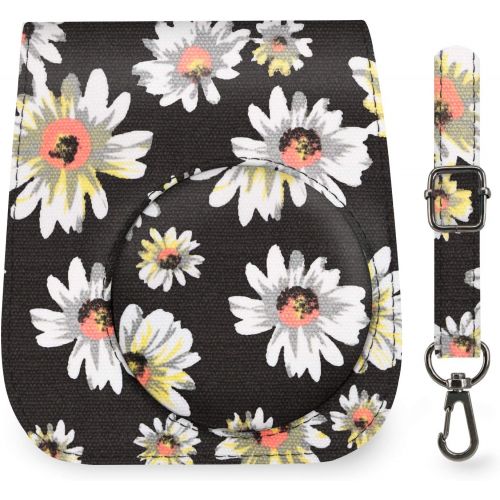  Elvam Camera Case Bag Purse Compatible with Fujifilm Mini 11 Mini 9 Mini 8/8+ Instant Camera with Detachable Adjustable Strap - Black Flower