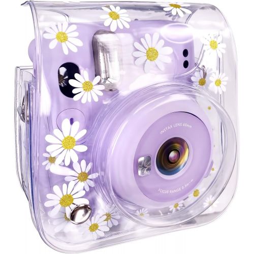  Elvam Camera Case Bag Purse Compatible with Fujifilm Mini 11 / Mini 9 / Mini 8 / 8+ Instant Camera with Detachable Adjustable Strap - (Clear Floral)