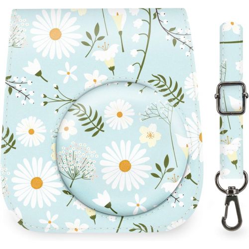  Elvam Camera Case Bag Purse Compatible with Fujifilm Mini 11 / Mini 9 / Mini 8/8+ Instant Camera with Detachable Adjustable Strap - Blue Flower