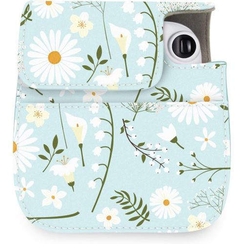  Elvam Camera Case Bag Purse Compatible with Fujifilm Mini 11 / Mini 9 / Mini 8/8+ Instant Camera with Detachable Adjustable Strap - Blue Flower