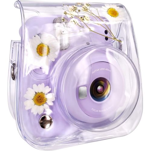  Elvam Camera Case Bag Purse Compatible with Fujifilm Mini 11 / Mini 9 / Mini 8/8+ Instant Camera with Detachable Adjustable Strap - (White Flower)