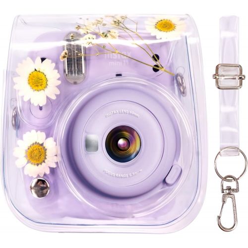  Elvam Camera Case Bag Purse Compatible with Fujifilm Mini 11 / Mini 9 / Mini 8/8+ Instant Camera with Detachable Adjustable Strap - (White Flower)