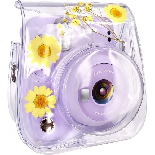  Elvam Camera Case Bag Purse Compatible with Fujifilm Mini 11 / Mini 9 / Mini 8/8+ Instant Camera with Detachable Adjustable Strap - (Yellow Flower)