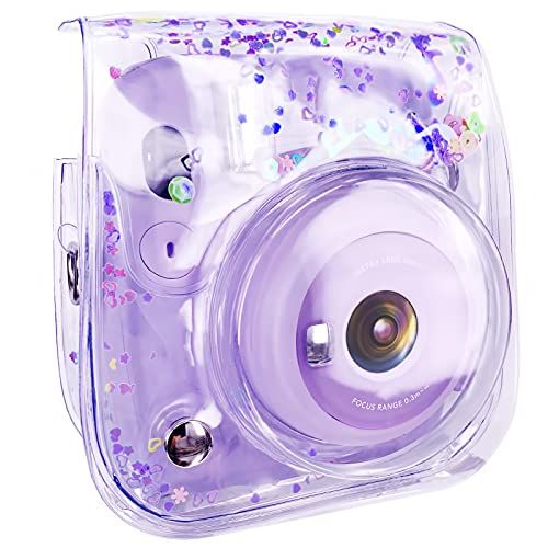  Elvam Camera Clear Case Bag Compatible with Fujifilm Ins Mini 11/9/8+/8 Instant Camera with Detachable Strap (Purple Heart)