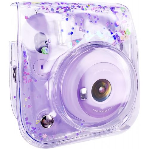  Elvam Camera Clear Case Bag Compatible with Fujifilm Ins Mini 11/9/8+/8 Instant Camera with Detachable Strap (Purple Heart)