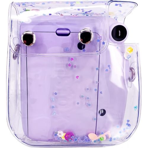  Elvam Camera Clear Case Bag Compatible with Fujifilm Ins Mini 11/9/8+/8 Instant Camera with Detachable Strap (Purple Heart)