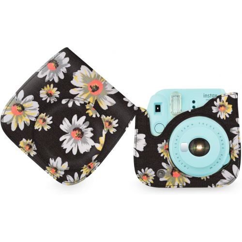  Elvam Camera Case Bag Purse Compatible with Fujifilm Mini 11 Mini 9 Mini 8/8+ Instant Camera with Detachable Adjustable Strap - Black Flower