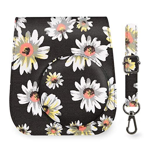  Elvam Camera Case Bag Purse Compatible with Fujifilm Mini 11 Mini 9 Mini 8/8+ Instant Camera with Detachable Adjustable Strap - Black Flower