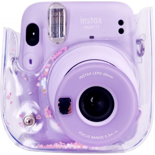  Elvam Camera Clear Case Bag Compatible with Fujifilm Ins Mini 11/9/8+/8 Instant Camera with Detachable Strap (Pink Heart)