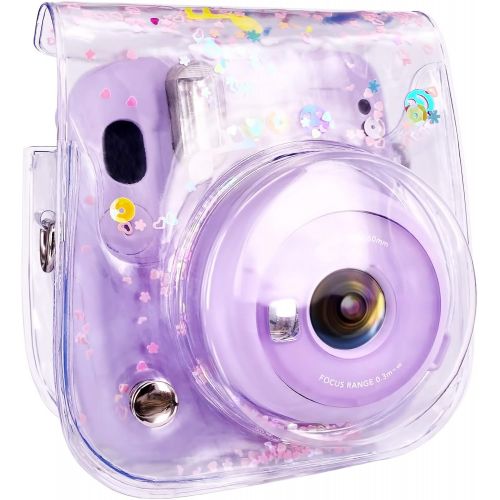  Elvam Camera Clear Case Bag Compatible with Fujifilm Ins Mini 11/9/8+/8 Instant Camera with Detachable Strap (Pink Heart)