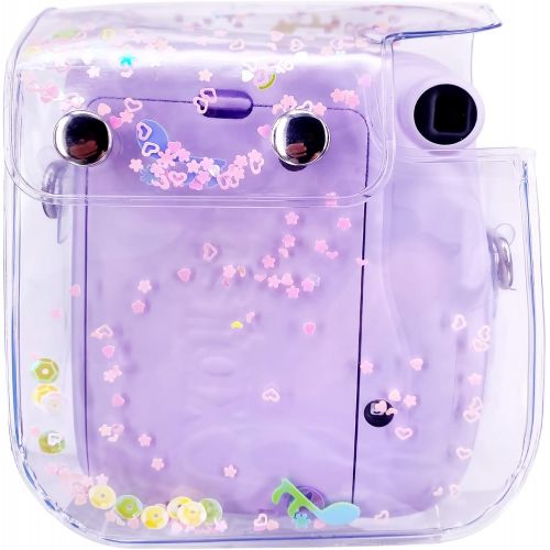  Elvam Camera Clear Case Bag Compatible with Fujifilm Ins Mini 11/9/8+/8 Instant Camera with Detachable Strap (Pink Heart)