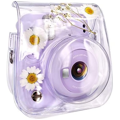  Elvam Camera Case Bag Purse Compatible with Fujifilm Mini 11 / Mini 9 / Mini 8/8+ Instant Camera with Detachable Adjustable Strap - (White Flower)