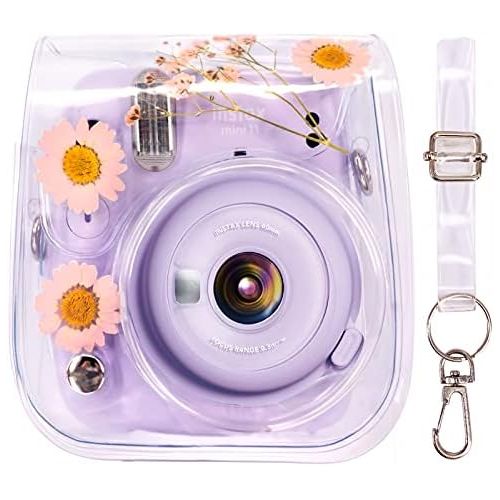  Elvam Camera Case Bag Purse Compatible with Fujifilm Mini 11 / Mini 9 / Mini 8/8+ Instant Camera with Detachable Adjustable Strap - (Pink Flower)