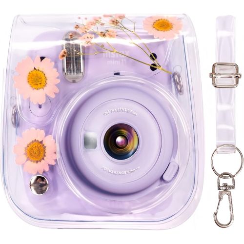  Elvam Camera Case Bag Purse Compatible with Fujifilm Mini 11 / Mini 9 / Mini 8/8+ Instant Camera with Detachable Adjustable Strap - (Pink Flower)