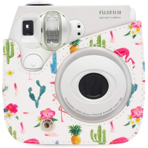  Elvam Camera Case Bag Compatible with Fujifilm Mini 7s / 7c Instant Camera with Detachable Adjustable Strap (White Flamingo)
