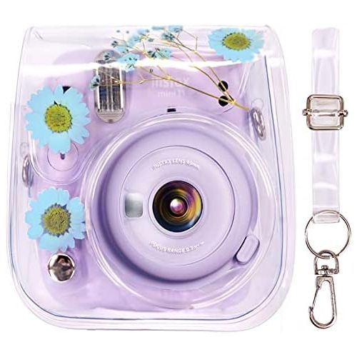  Elvam Camera Case Bag Purse Compatible with Fujifilm Mini 11 / Mini 9 / Mini 8/8+ Instant Camera with Detachable Adjustable Strap - (Blue Flower)