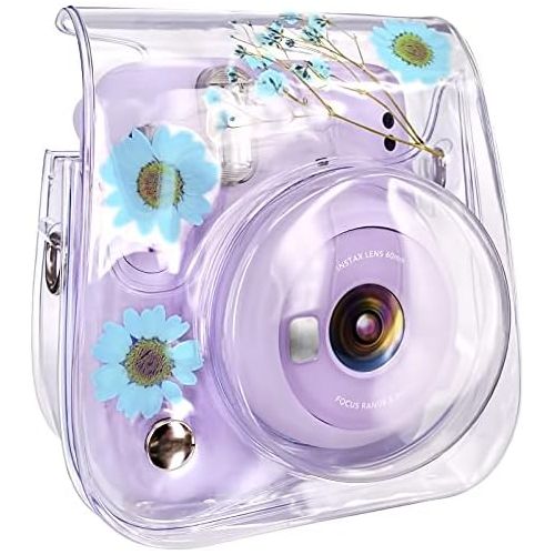  Elvam Camera Case Bag Purse Compatible with Fujifilm Mini 11 / Mini 9 / Mini 8/8+ Instant Camera with Detachable Adjustable Strap - (Blue Flower)