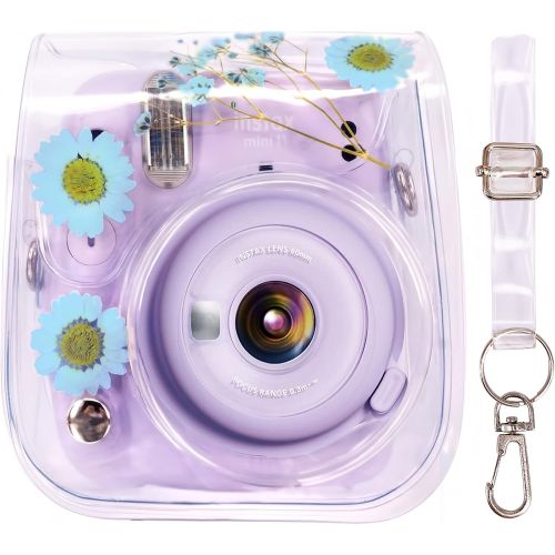  Elvam Camera Case Bag Purse Compatible with Fujifilm Mini 11 / Mini 9 / Mini 8/8+ Instant Camera with Detachable Adjustable Strap - (Blue Flower)