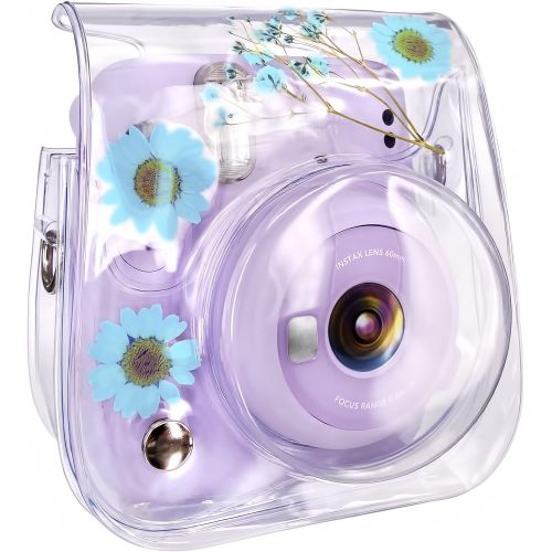  Elvam Camera Case Bag Purse Compatible with Fujifilm Mini 11 / Mini 9 / Mini 8/8+ Instant Camera with Detachable Adjustable Strap - (Blue Flower)