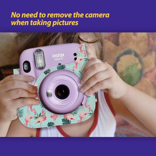  Elvam Camera Case Bag Purse Compatible with Fujifilm Mini 11 Mini 9 Mini 8/8+ Instant Camera with Detachable Adjustable Strap - Blue Flamingo