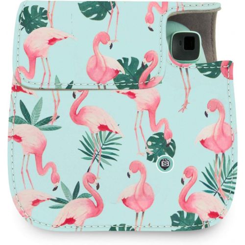  Elvam Camera Case Bag Purse Compatible with Fujifilm Mini 11 Mini 9 Mini 8/8+ Instant Camera with Detachable Adjustable Strap - Blue Flamingo