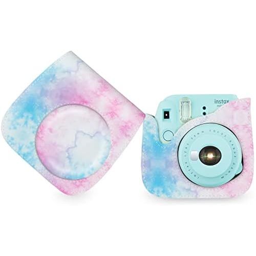  Elvam Camera Case Bag Purse Compatible with Fujifilm Mini 11 Mini 9 Mini 8 / 8+ Instant Camera with Detachable Adjustable Strap - Vintage Pink Blue