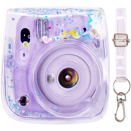  Elvam Camera Case Bag Purse Compatible with Fujifilm Mini 11 / Mini 9 / Mini 8/8+ Instant Camera with Detachable Adjustable Strap - (Small Blue Floral)