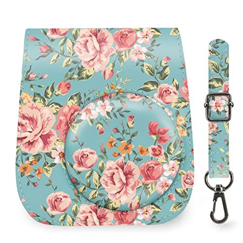  Elvam Camera Case Bag Purse Compatible with Fujifilm Mini 11/ Mini 9 / Mini 8/8+ Instant Camera with Detachable Adjustable Strap - Vintage Flower