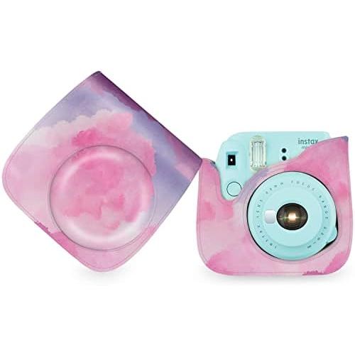  Elvam Camera Case Bag Purse Compatible with Fujifilm Mini 11 Mini 9 Mini 8 / 8+ Instant Camera with Detachable Adjustable Strap - Purple Watercolor