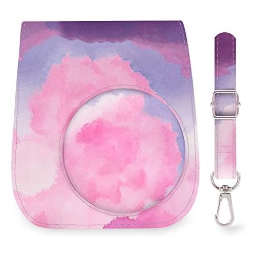  Elvam Camera Case Bag Purse Compatible with Fujifilm Mini 11 Mini 9 Mini 8 / 8+ Instant Camera with Detachable Adjustable Strap - Purple Watercolor