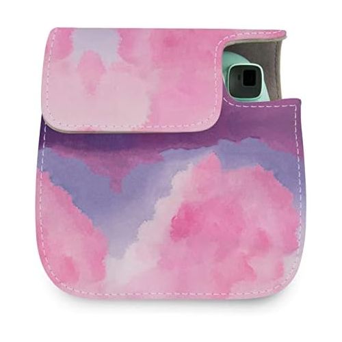  Elvam Camera Case Bag Purse Compatible with Fujifilm Mini 11 Mini 9 Mini 8 / 8+ Instant Camera with Detachable Adjustable Strap - Purple Watercolor