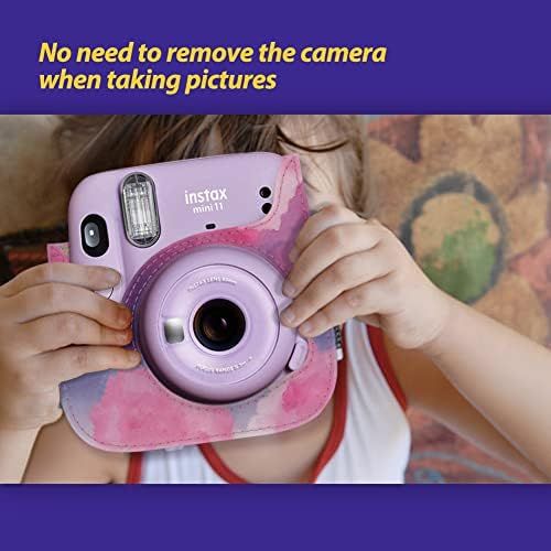  Elvam Camera Case Bag Purse Compatible with Fujifilm Mini 11 Mini 9 Mini 8 / 8+ Instant Camera with Detachable Adjustable Strap - Purple Watercolor