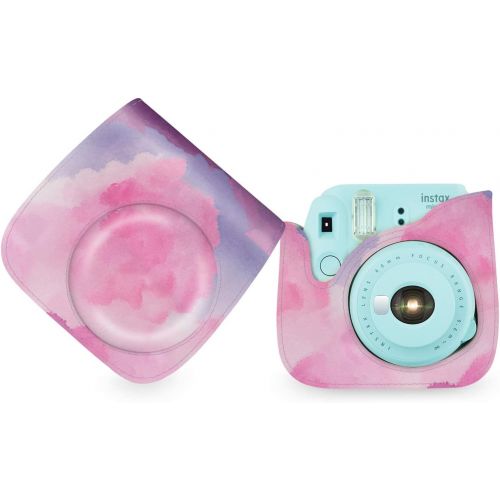  Elvam Camera Case Bag Purse Compatible with Fujifilm Mini 11 Mini 9 Mini 8 / 8+ Instant Camera with Detachable Adjustable Strap - Purple Watercolor