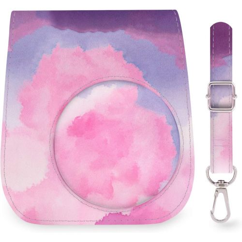  Elvam Camera Case Bag Purse Compatible with Fujifilm Mini 11 Mini 9 Mini 8 / 8+ Instant Camera with Detachable Adjustable Strap - Purple Watercolor